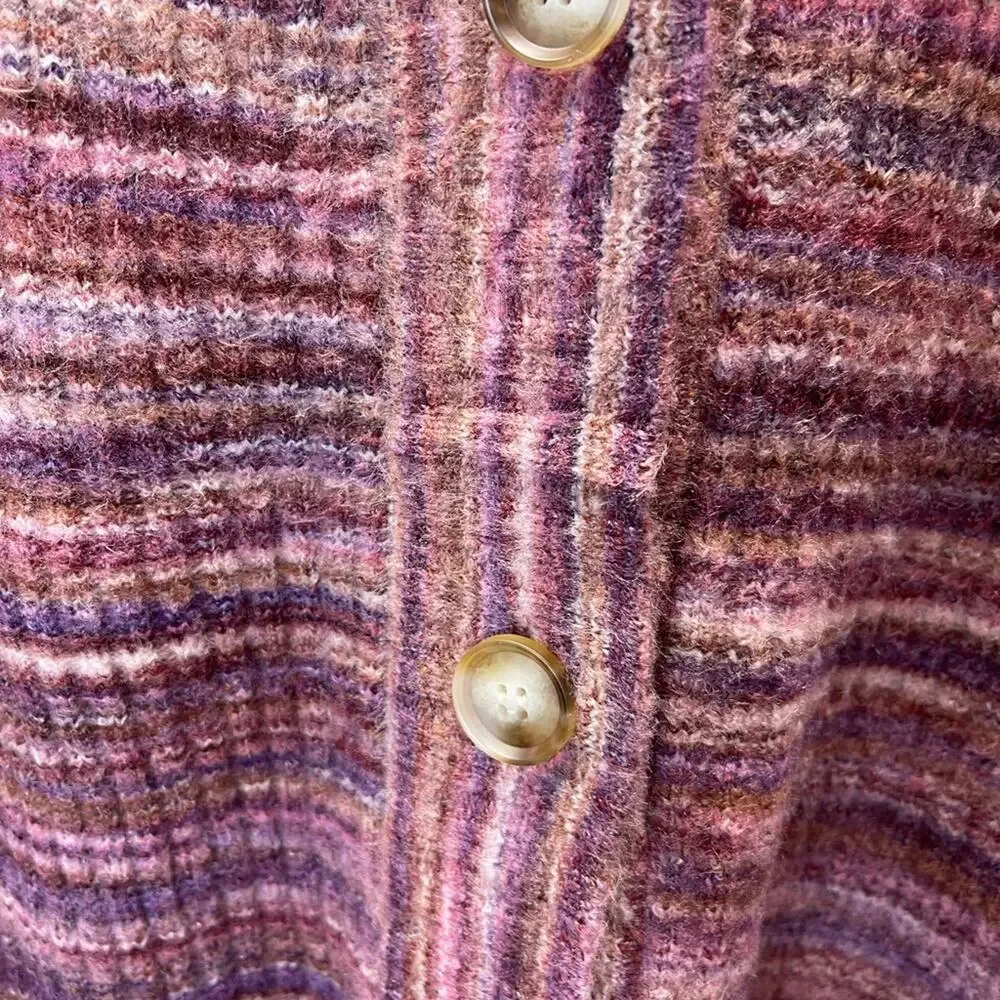 L Space Striped Long Cardigan Pink Purple Open Knit Lounge Sweater